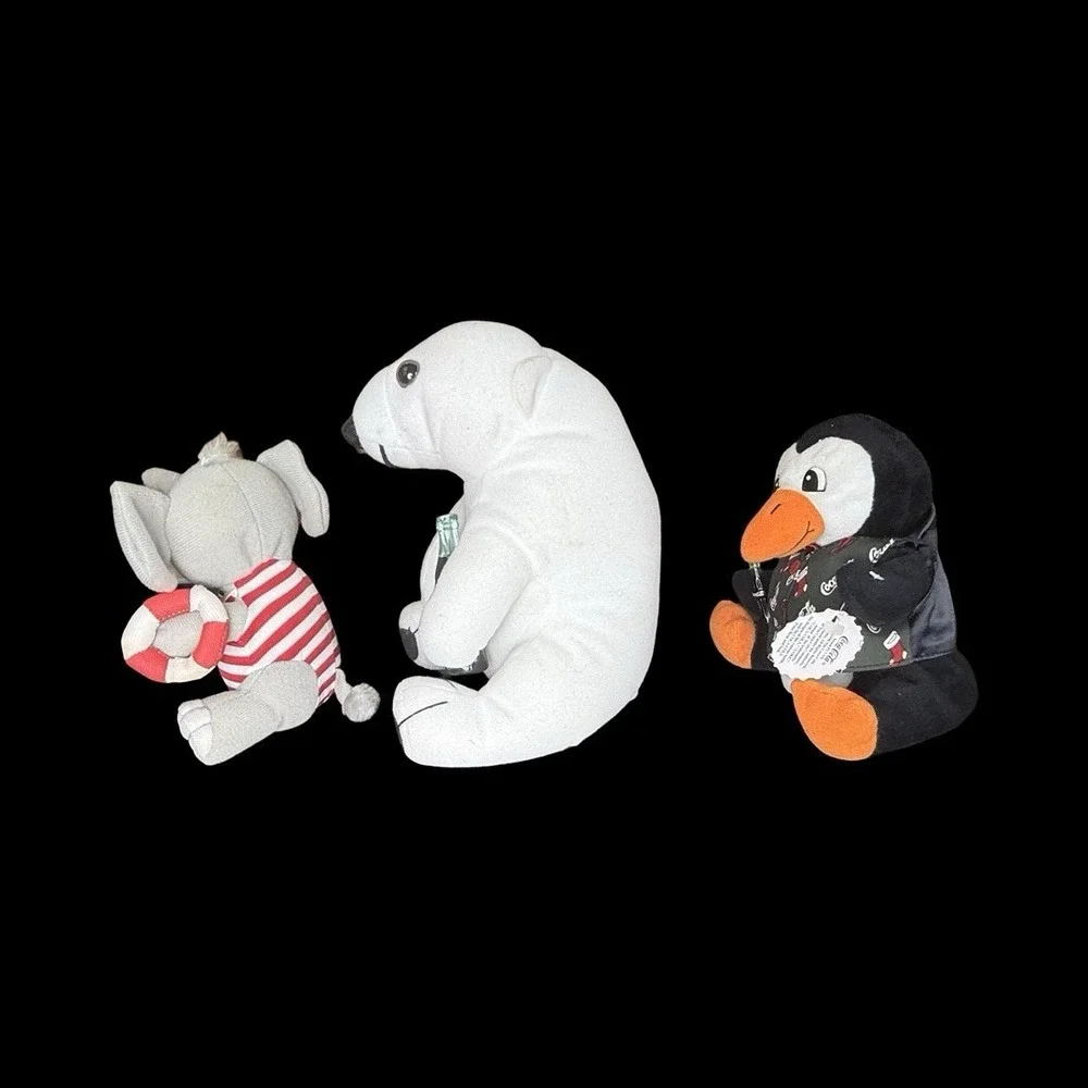 Coca Cola Plush Polar Bear, Penguin And Elephant Vintage Lot Of 3